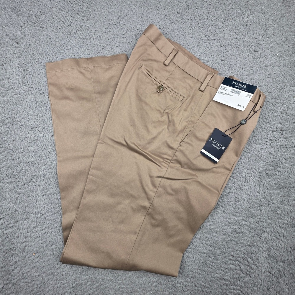 Jos. A. Bank Traveler Chino Pants Mens 34x32 Khaki Tailored Fit Cotton New